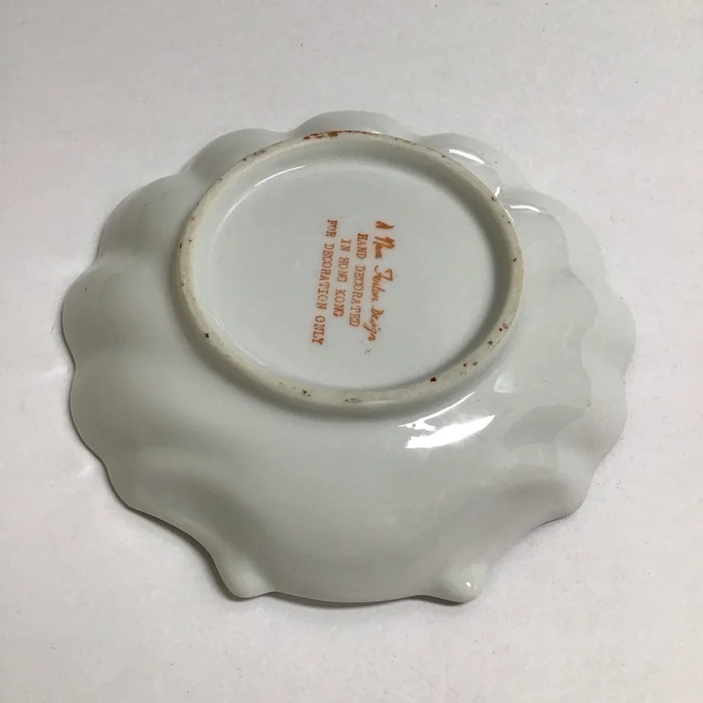 Nora Fenton Cherry Blossoms Shell Dish Hand Decorated Hong Kong Japan Trinket - Picture 10 of 11